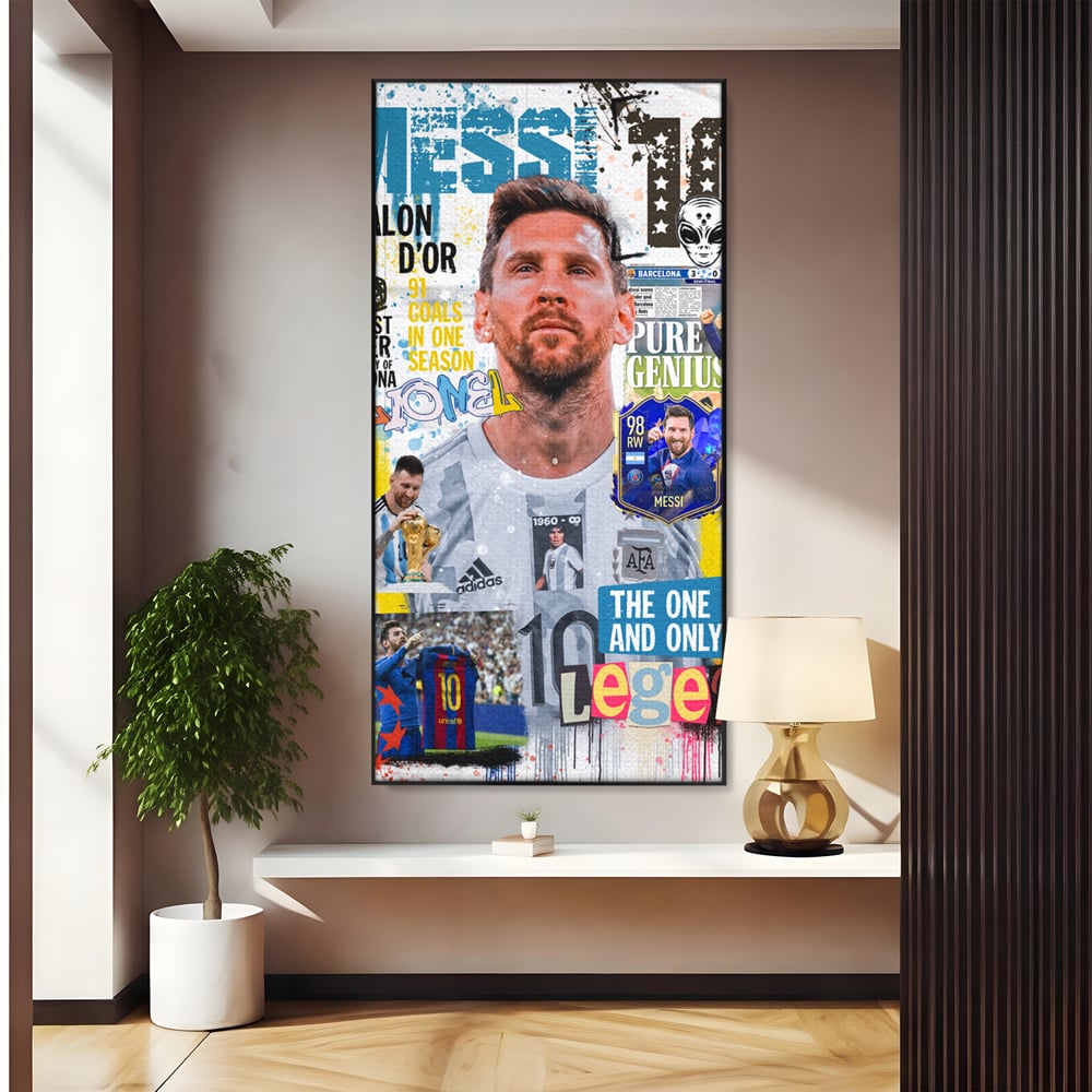 Tablou canvas cu tablou canvas cu lionel messi, in rama de aluminiu negru